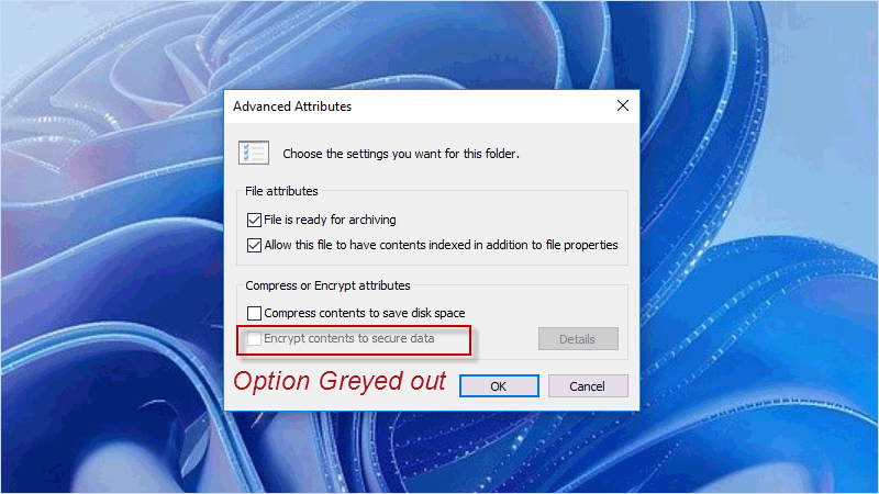 Windows 10에서 회색으로 표시된 \"보안 데이터를 위한 콘텐츠 암호화\" 옵션을 수정하는 방법