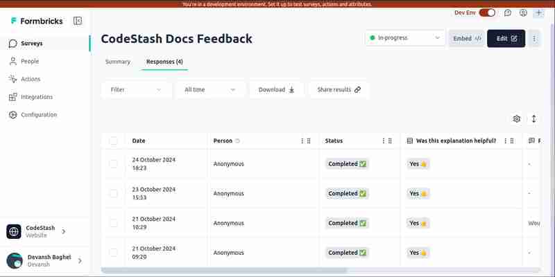 Surveying AI Satisfaction with Formbricks in CodeStash