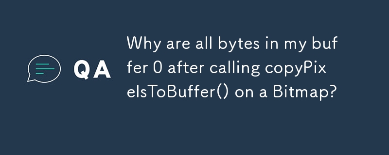 Why are all bytes in my buffer 0 after calling copyPixelsToBuffer() on a Bitmap? 
